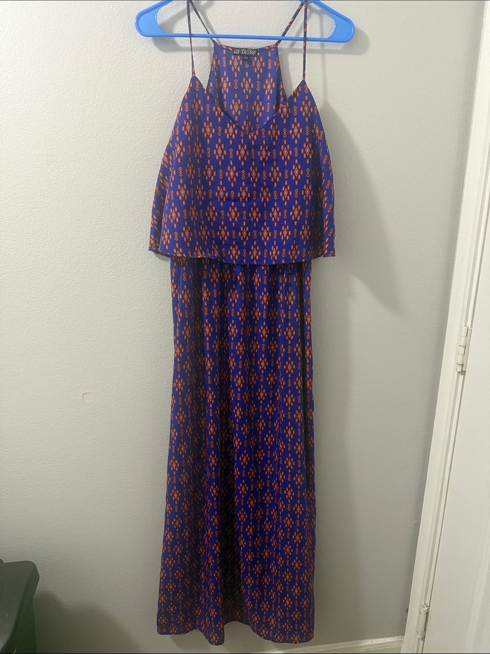 BeBop Blue Maxi Dress with Orange Geometric Motif